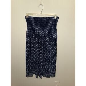 Max Studio Tiered Layered Maxi Elastic Waist Skirt Blue & White Polka Dot Medium